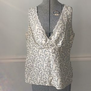 Cream top with blue flowers